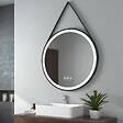 EMKE - EMKE Miroir lumineux salle de bain rond diamètre 80cm cadre noir, Sangle réglable, Miroir LED, Interrupteur Tactile, Anti-buée, 3 couleurs Lumières - vignette