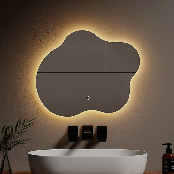 EMKE - EMKE Miroir lumineux salle de bain sans cadre 60x50cm , Miroir LED avec Interrupteur Tactile, Anti-buée, Miroir avec 3 couleurs de Lumières - large
