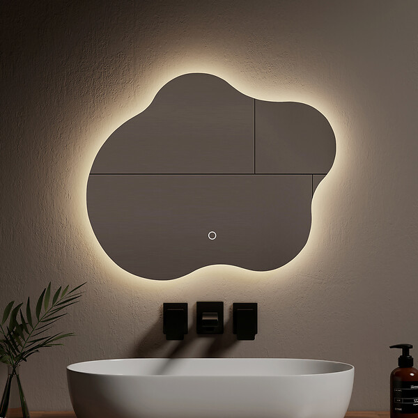 EMKE - EMKE Miroir lumineux salle de bain sans cadre 60x50cm , Miroir LED avec Interrupteur Tactile, Anti-buée, Miroir avec 3 couleurs de Lumières - large