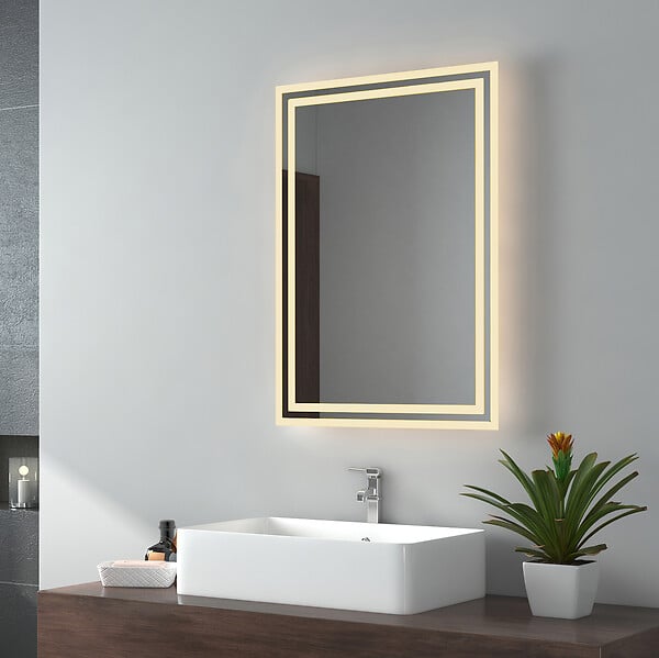 EMKE - EMKE Miroir lumineux salle de bain 70x50cm, Miroir avec éclairage Miroir LED, Lumière Blanche Chaude - large