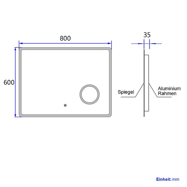 EMKE - EMKE Miroir lumineux salle de bain 80x60cm, Miroir LED avec Interrupteur Tactile, 3x Grossissement, Miroir avec éclairage Lumière Blanche Froide - large