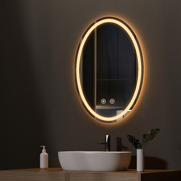 EMKE - EMKE Miroir led salle de bain 60 × 80 cm Miroir salle de bain lumineux avec 3 Couleurs de lumière réglables+Anti-buée, Économie d'énergie miroir led - large