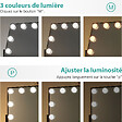 EMKE - EMKE Hollywood miroir de courtoisie avec lumière, 36x30.5cm noir, miroir de coiffeuse pivotant à 360°, avec 3 lumières dimmables - vignette