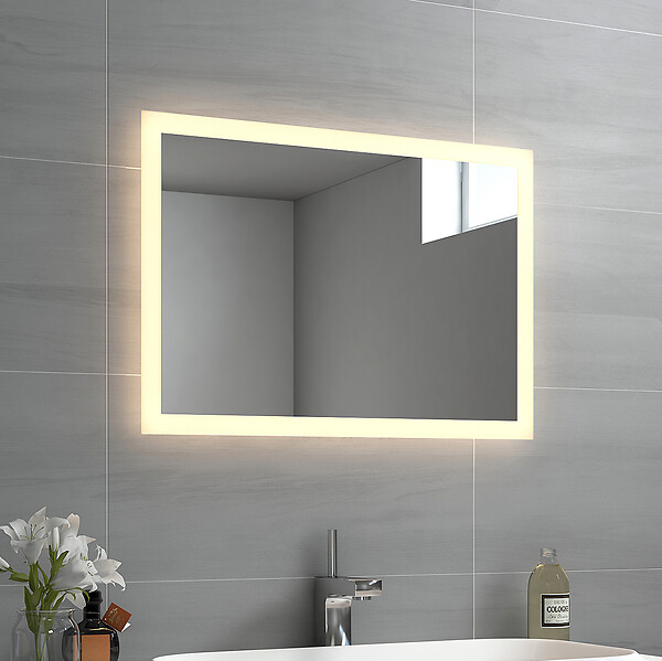EMKE - EMKE Miroir lumineux salle de bain 70x50cm, Miroir LED salle de bain, Miroir avec l'éclairage, Lumière Chaude - large