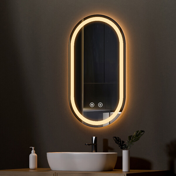 EMKE - EMKE Miroir led salle de bain 50 × 90 cm Miroir salle de bain lumineux avec 3 Couleurs de lumière réglables+Anti-buée, Économie d'énergie miroir led - large