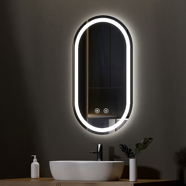 EMKE - EMKE Miroir led salle de bain 50 × 90 cm Miroir salle de bain lumineux avec 3 Couleurs de lumière réglables+Anti-buée, Économie d'énergie miroir led - large