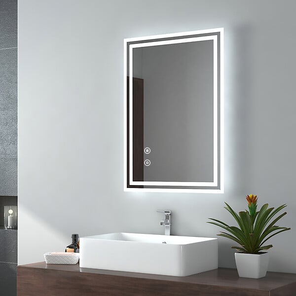 EMKE - EMKE Miroir lumineux salle de bain 50x70cm, Miroir avec l'éclairage, Interrupteur Tactile, Anti-buée, Miroir LED avec Lumière Blanche Froide - large