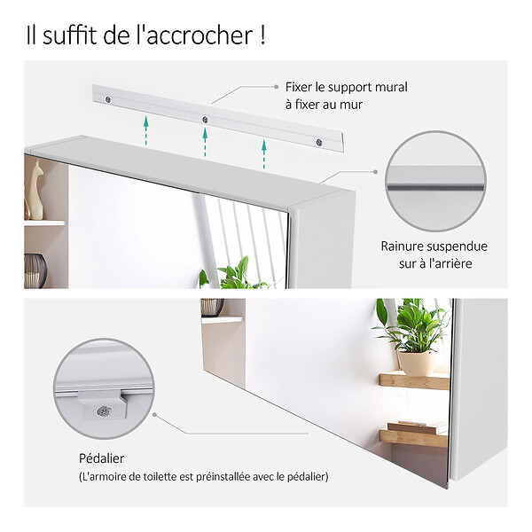EMKE - EMKE Armoires de toilette 50x65cm Blanche Armoire Salle de Bain en Miroir Double Face - large