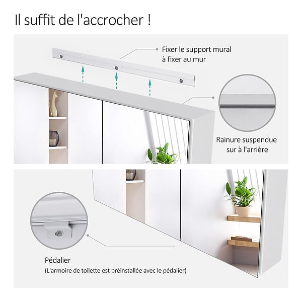 EMKE - EMKE Armoires de toilette 85x65cm Blanche Armoire Salle de Bain en Miroir Double Face - large