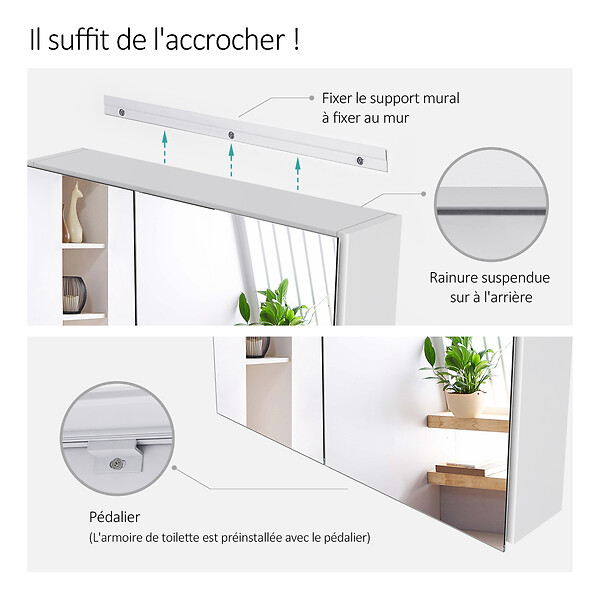 EMKE - EMKE Armoires de toilette 60x65cm Blanche Armoire Salle de Bain en Miroir Double Face - large
