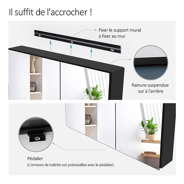 EMKE - EMKE Armoires de toilette 85x65cm Noir Armoire Salle de Bain en Miroir Double Face - large