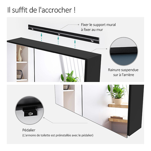 EMKE - EMKE Armoires de toilette 60x65cm Noir Armoire Salle de Bain en Miroir Double Face - large
