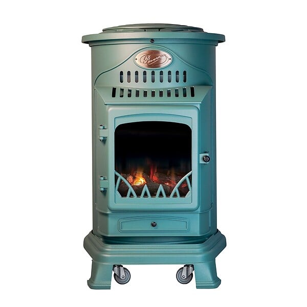 UNIVERSAL - Poêle à gaz Fonte véritable 3.4KW VERT Chauffage à gaz Effet feu de bois Provence UNIVERSAL - large