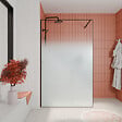 AURLANE - Paroi de douche 120x200cm - Verre degrade blanc effet brume - Encadrement noir mat - NEPHELIE - vignette