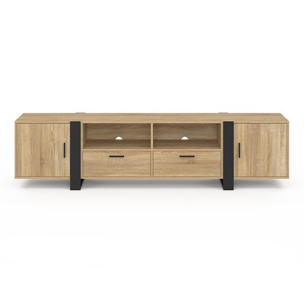 ID MARKET - Meuble TV 200 cm PHOENIX 2 portes 2 tiroirs bois et noir - large