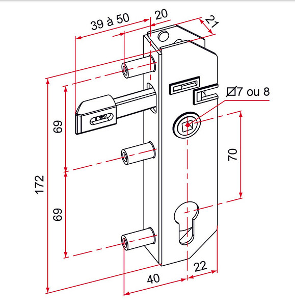 TIRARD - Serrure à  encastrer GJ axe 30mm carré 7mm - TIRARD - GJ701302 - large