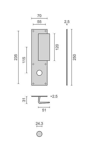 HERACLES - Poignée palière aluminium type Bastille 70x250mm argent trou de 24 - HERACLES - I-231103TR24 - large