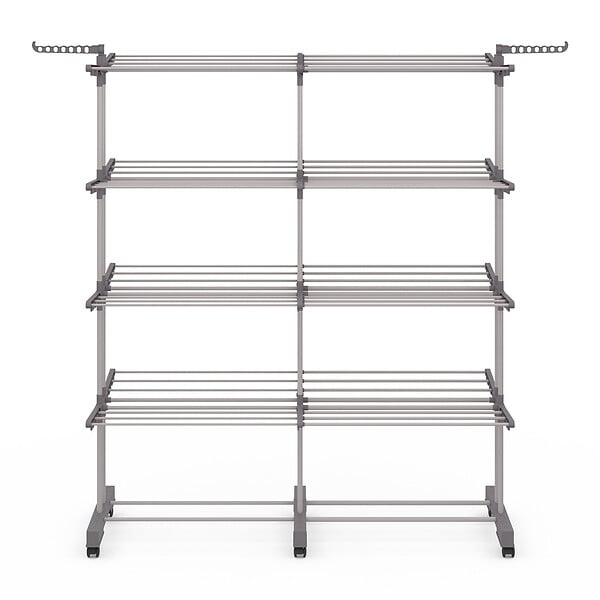 ID MARKET - Séchoir à linge vertical pliable et extensible 4 niveaux MAXI capacité 50M inox et gris - large