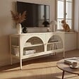 OVIALA - Meuble TV moderne 2 portes L115 cm en métal écru - Dreamy - vignette