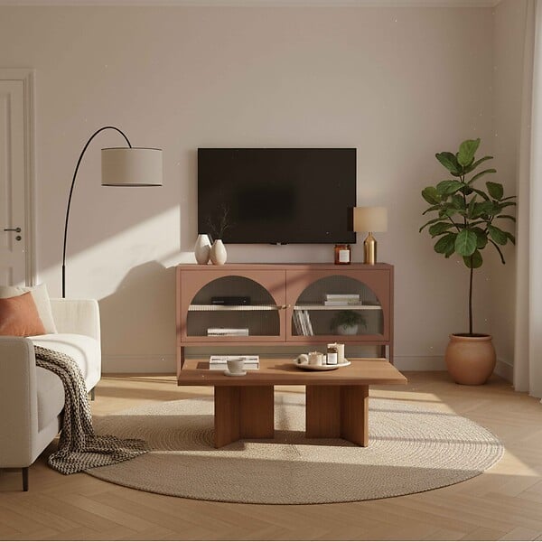 OVIALA - Meuble TV moderne 2 portes L115 cm en métal marron - Dreamy - large