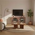 OVIALA - Meuble TV moderne 2 portes L115 cm en métal marron - Dreamy - vignette