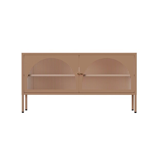 OVIALA - Meuble TV moderne 2 portes L115 cm en métal marron - Dreamy - large