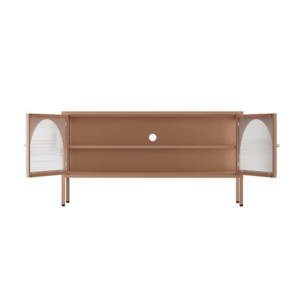 OVIALA - Meuble TV moderne 2 portes L115 cm en métal marron - Dreamy - large