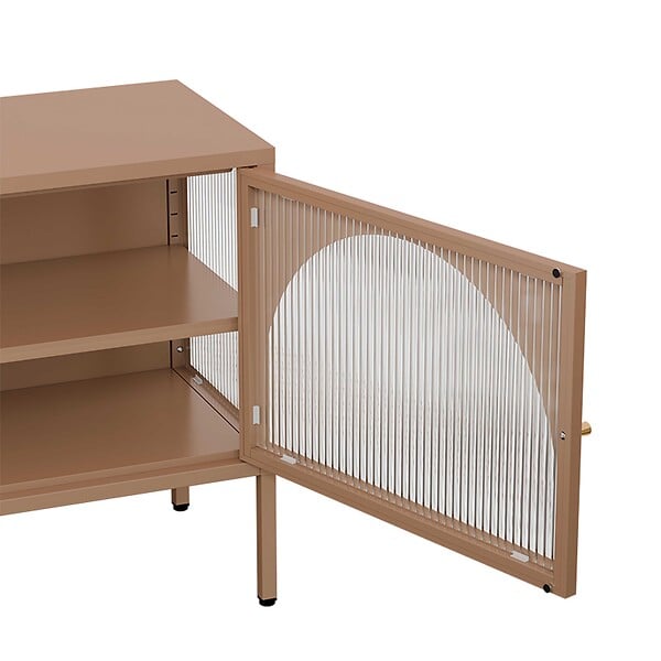 OVIALA - Meuble TV moderne 2 portes L115 cm en métal marron - Dreamy - large