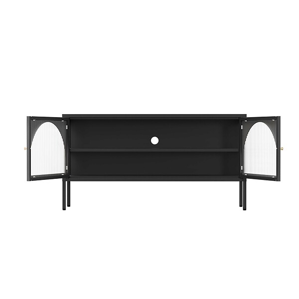 OVIALA - Meuble TV moderne 2 portes L115 cm en métal noir - Dreamy - large