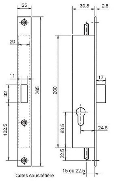 METALUX - Serrure 3 points coffre 37x40 axe tringles 22mm - METALUX - F137404000 - large