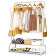 VOUNOT - Portant a vetement double avec 2 niveaux etageres chaussures 4 Crochets Lateraux 110x35x146cm metal Blanc - vignette