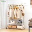 VOUNOT - Portant a Vetements double avec roulettes et 2 etageres de rangement 120x40x146cm metal Blanc - vignette