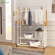 VOUNOT - Portant a Vetements double avec roulettes et 2 etageres de rangement 120x40x146cm metal Blanc - vignette