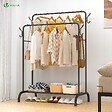 VOUNOT - Portant a Vetements Double avec etagere Chaussures 4 Crochets Lateraux 110x58x150cm metal Noir - vignette