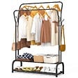 VOUNOT - Portant a vetement double avec 2 niveaux etageres chaussures 4 Crochets Lateraux 110x35x146cm metal Noir - vignette
