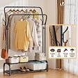 VOUNOT - Portant a vetement double avec 2 niveaux etageres chaussures 4 Crochets Lateraux 110x35x146cm metal Noir - vignette