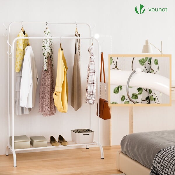 VOUNOT - Portant a Vetements Double avec etagere Chaussures 4 Crochets Lateraux 110x58x150cm metal Blanc - large