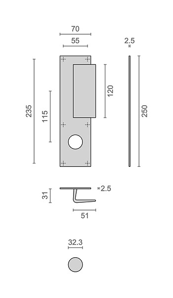 HERACLES - Poignée palière aluminium type Bastille 70x250mm argent trou de 32 - HERACLES - I-231103TR32 - large