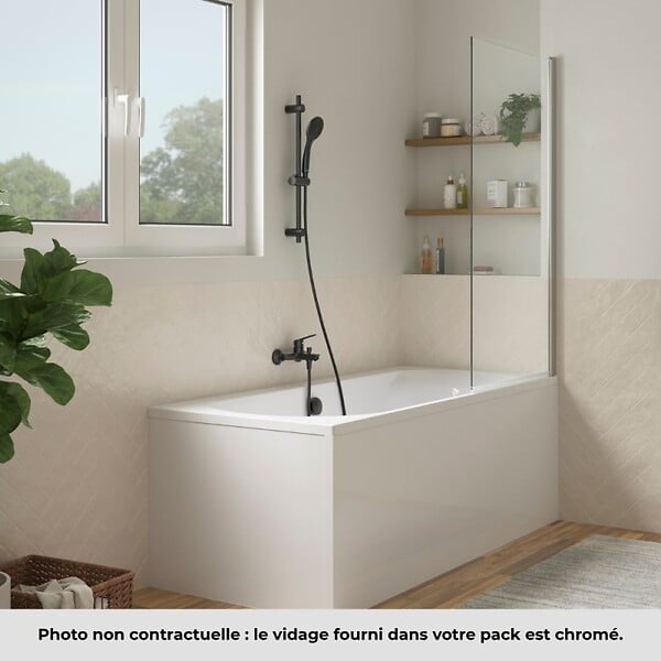 JACOB DELAFON - Pack baignoire droite 170 x 75 Elise + pare bain chromé + vidage - large