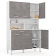 ID MARKET - Buffet de cuisine 120 CM CINA 6 portes + tiroir blanc et effet béton - vignette