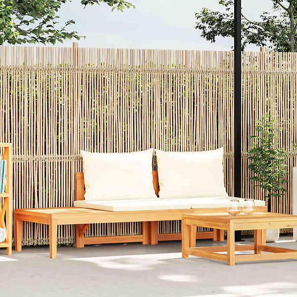 VIDAXL - vidaXL Banc de jardin avec table et coussins Blanc crème Teck solide - large