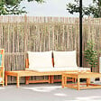 VIDAXL - vidaXL Banc de jardin avec table et coussins Blanc crème Teck solide - vignette