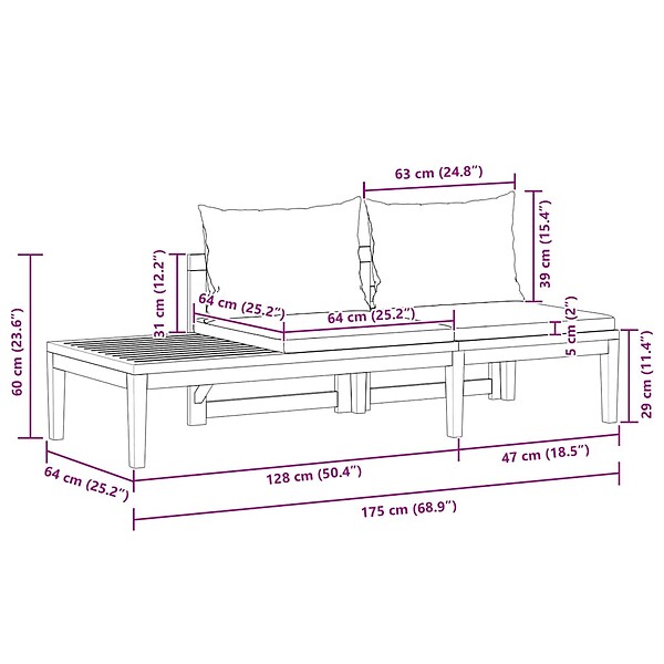 VIDAXL - vidaXL Banc de jardin avec table et coussins Blanc crème Teck solide - large