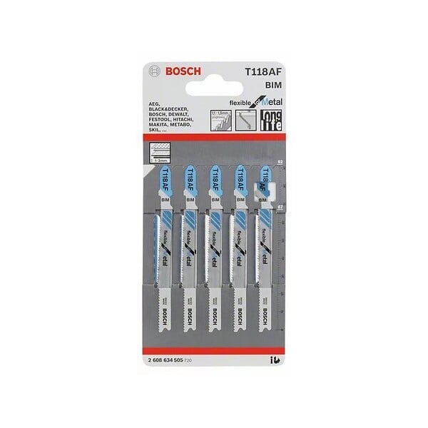 BOSCH - Lot de 5 lames de scie sauteuse T 118 AF BOSCH 2608634505 pour métal - large