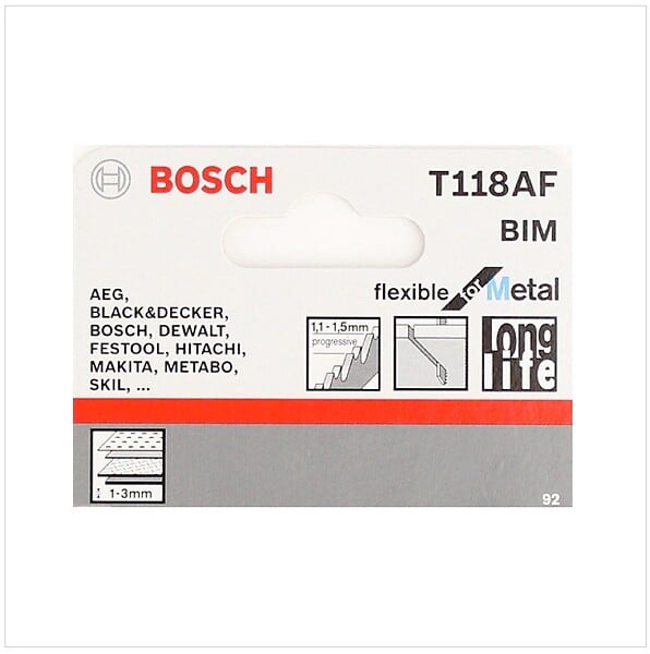 BOSCH - Lot de 5 lames de scie sauteuse T 118 AF BOSCH 2608634505 pour métal - large