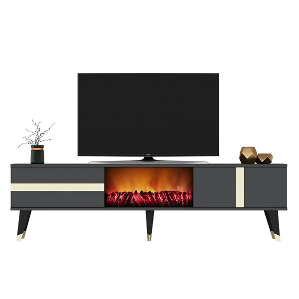 CONCEPT USINE - Meuble TV avec cheminée LED 150cm gris anthracite SUNY - large