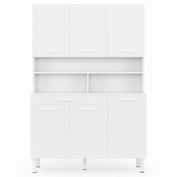 ID MARKET - Buffet de cuisine 120 CM CINA 6 portes + tiroir blanc et blanc brillant - large