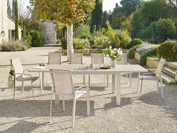 HESPERIDE - Table de jardin rectangulaire extensible coulissante Evasion  8/10 places lin et argile - Hespéride - large