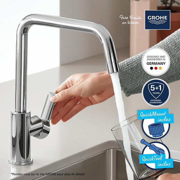 GROHE - Robinet de cuisine monocommande Start 2021 chromé + nettoyant GrohClean - large