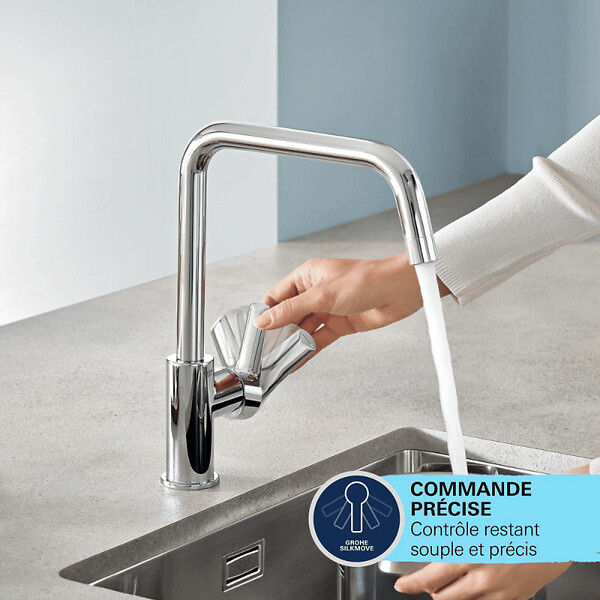 GROHE - Robinet de cuisine monocommande Start 2021 chromé + nettoyant GrohClean - large